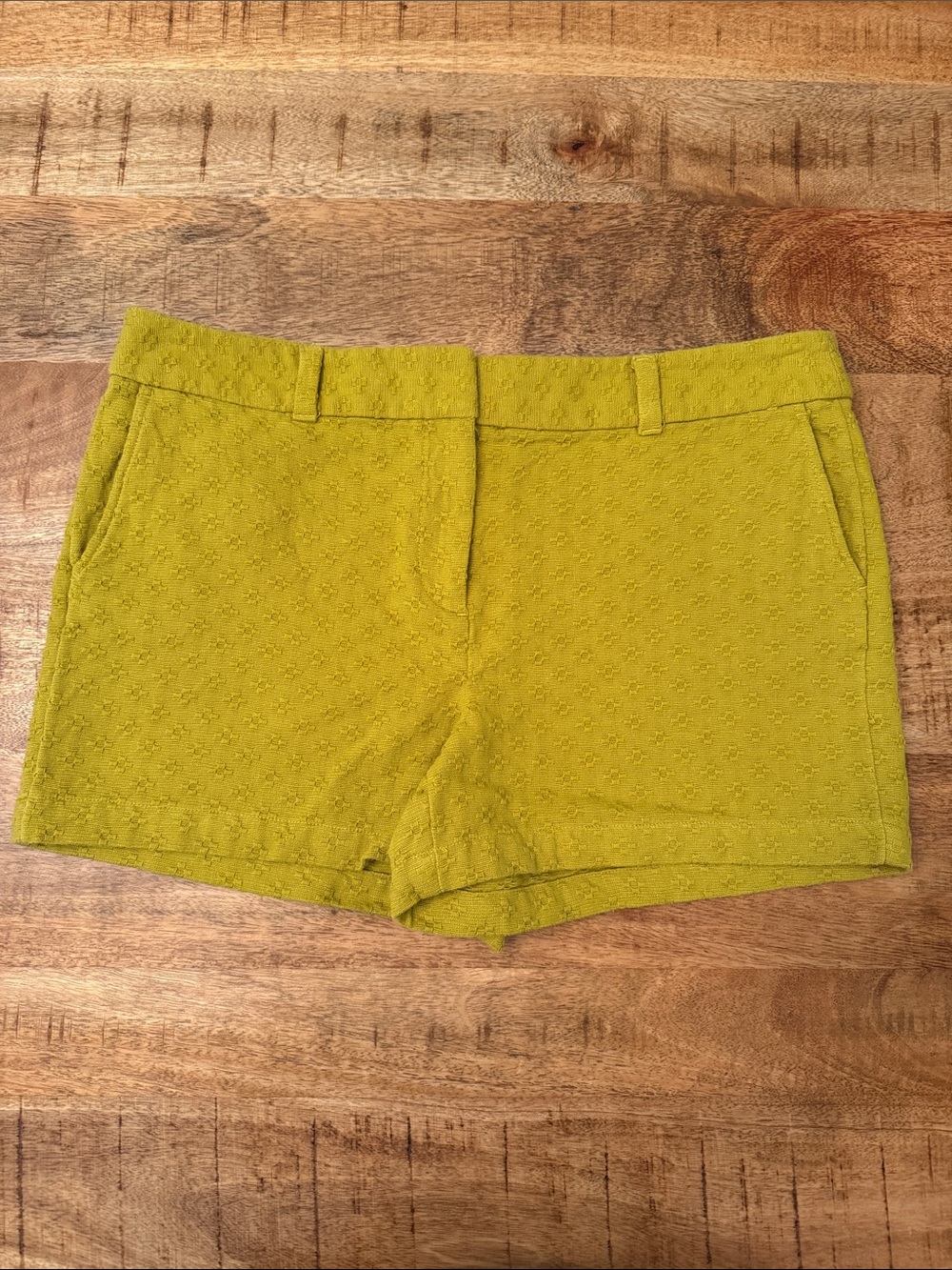 LOFT Chartreuse Textured Cotton Bermuda Shorts